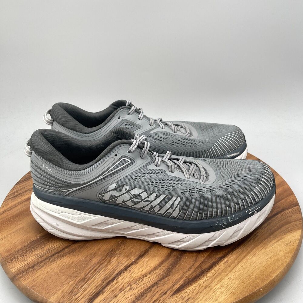 Hoka One One Bondi 7 Shoes Mens Size 12 E Gray Running Walking Comfort Sneakers